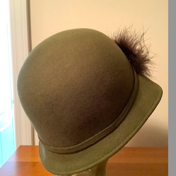 Set: Olive Green wool hat & silk scarf, multi-colored rectangle floral pattern main image 11